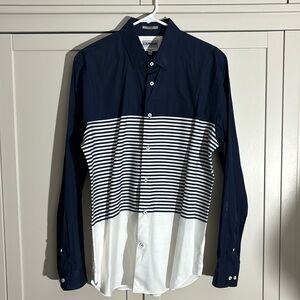 Express fitted dress shirt color blocking/striped